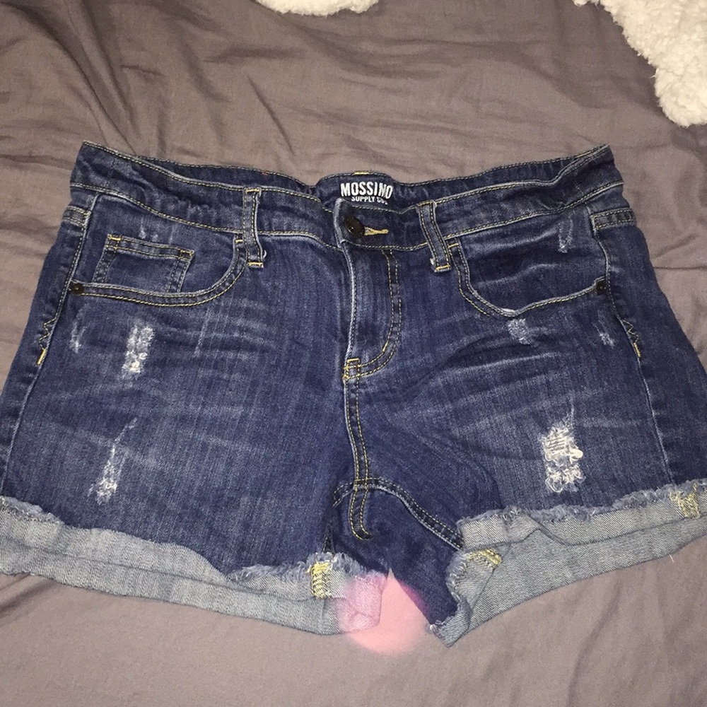 Distressed jean shorts
